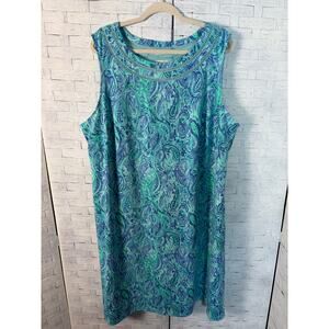 Talbots womens sundress Paisley sleeveless lace collar summer coastal plus size￼